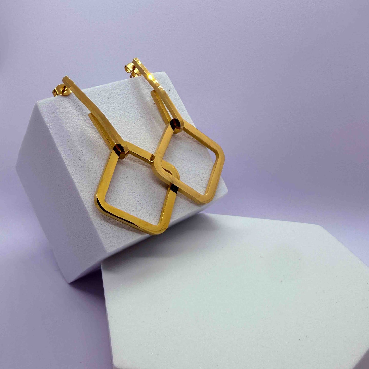 Large Square gold Plated Earrings