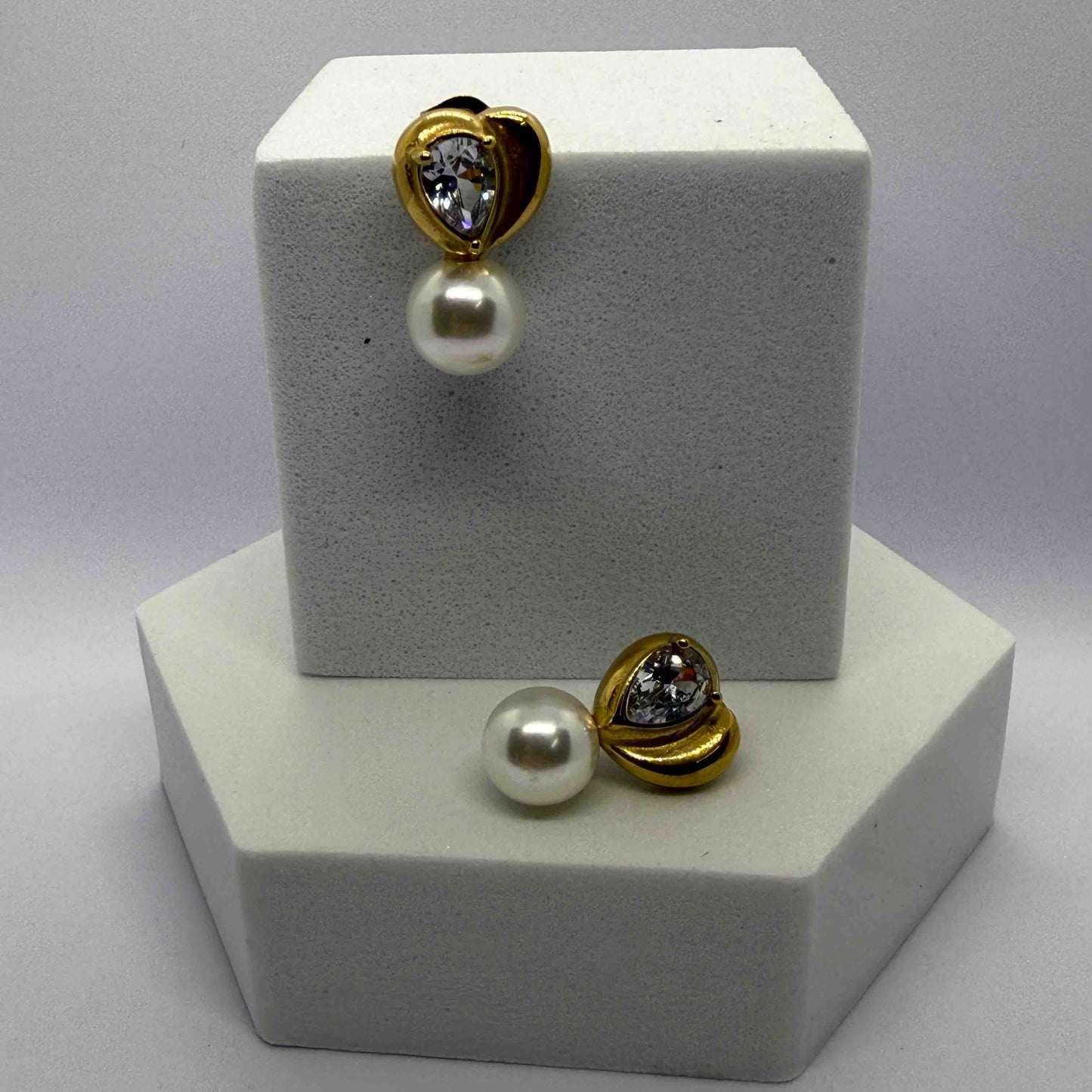 Beautiful Anti Tarnish Heart shaped AD Pearl Earrings