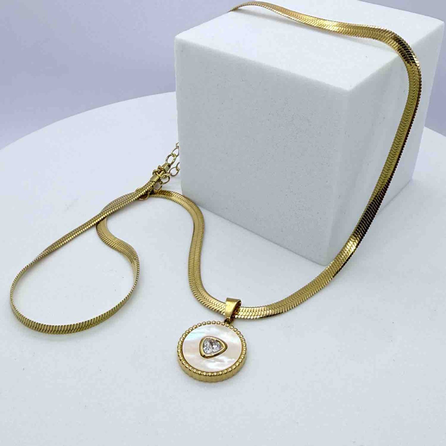 Orbed Pearl Stone Snake Necklace Gold Plated, Waterproof and Anti-Tarnish