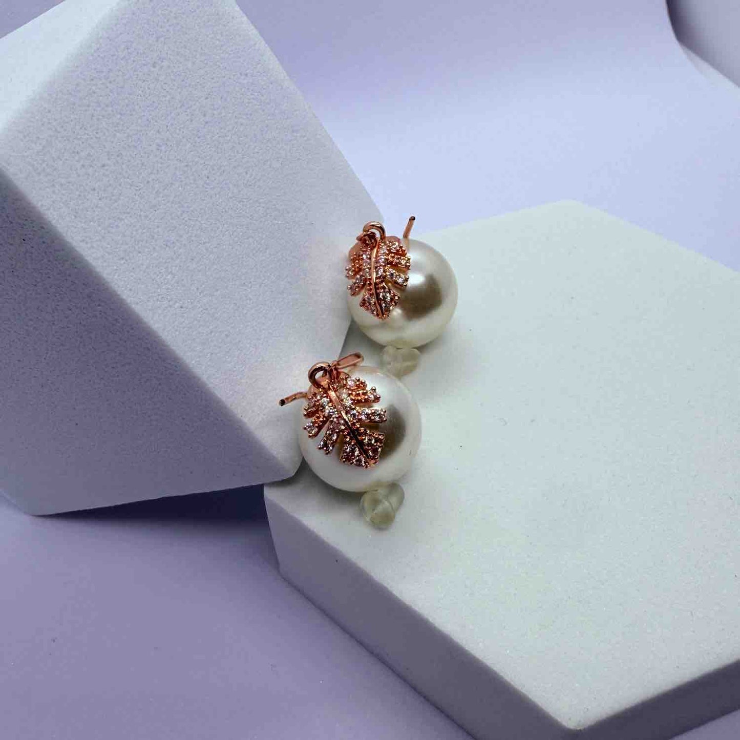 18 K Rose Gold Plated Anti Tarnish Studded Pearl Drop Dangle Earring