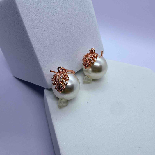 18 K Rose Gold Plated Anti Tarnish Studded Pearl Drop Dangle Earring