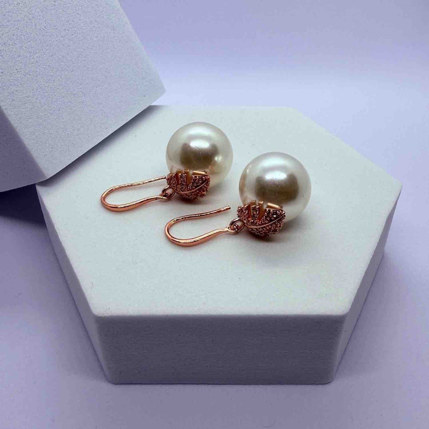 18 K Rose Gold Plated Anti Tarnish Studded Pearl Drop Dangle Earring
