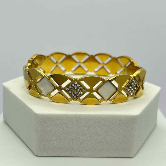 Gold-Plated Kada with Embedded White Stones and Crystals