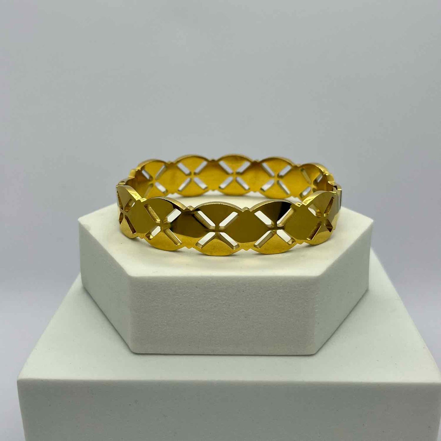 Gold-Plated Kada with Embedded White Stones and Crystals