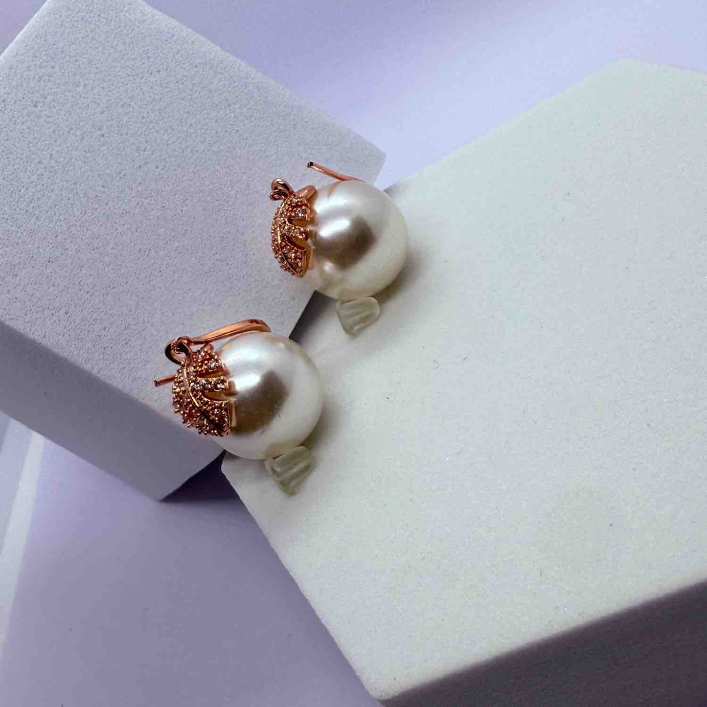 18 K Rose Gold Plated Anti Tarnish Studded Pearl Drop Dangle Earring