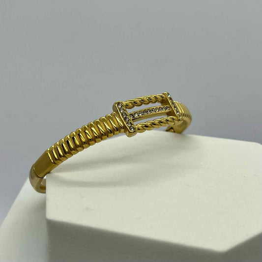 Gold-Plated Stone Studded Bangle-Style Bracelet