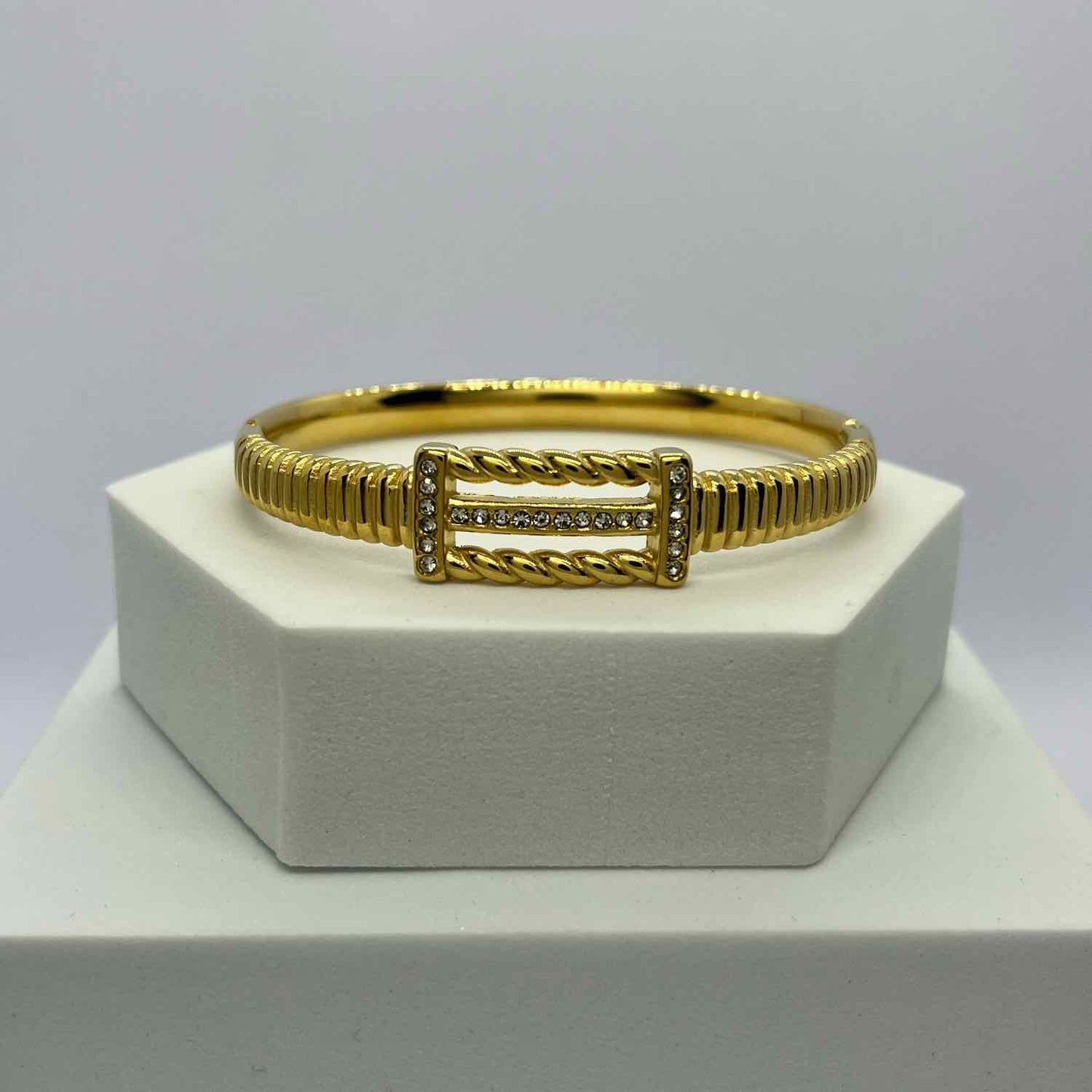 Gold-Plated Stone Studded Bangle-Style Bracelet