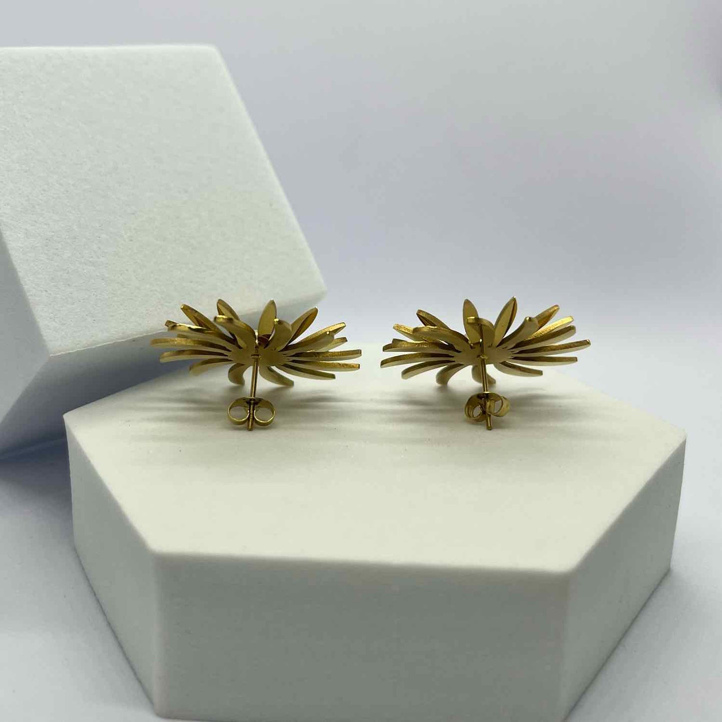 Gold Plated Flower Geometric Earrings Elegant Retro Earrings Sun Flower Stud Earring