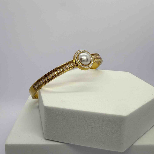 Pearl Gold Plated Anti-tarnish Tone Cuff Bangle