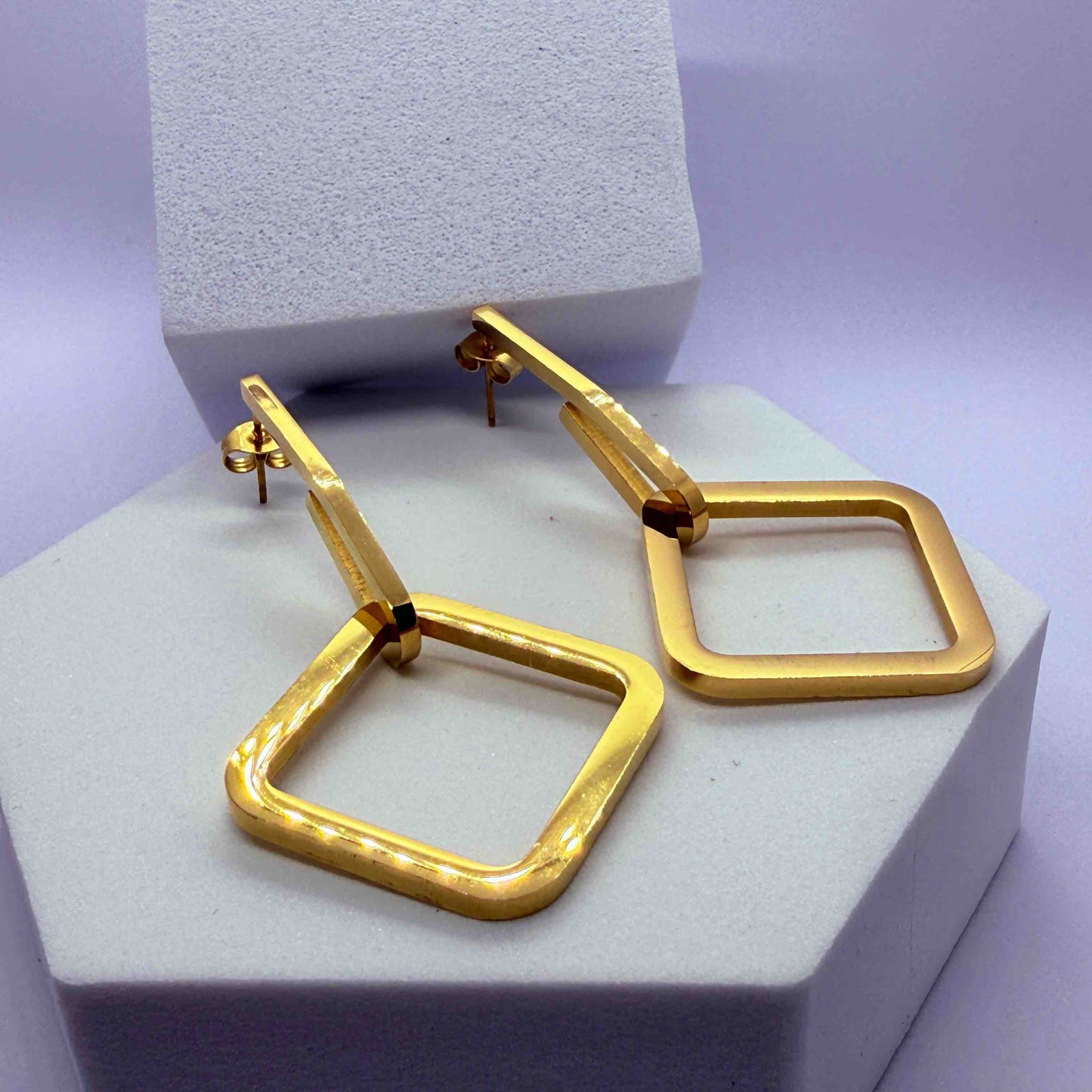 Large Square gold Plated Earrings