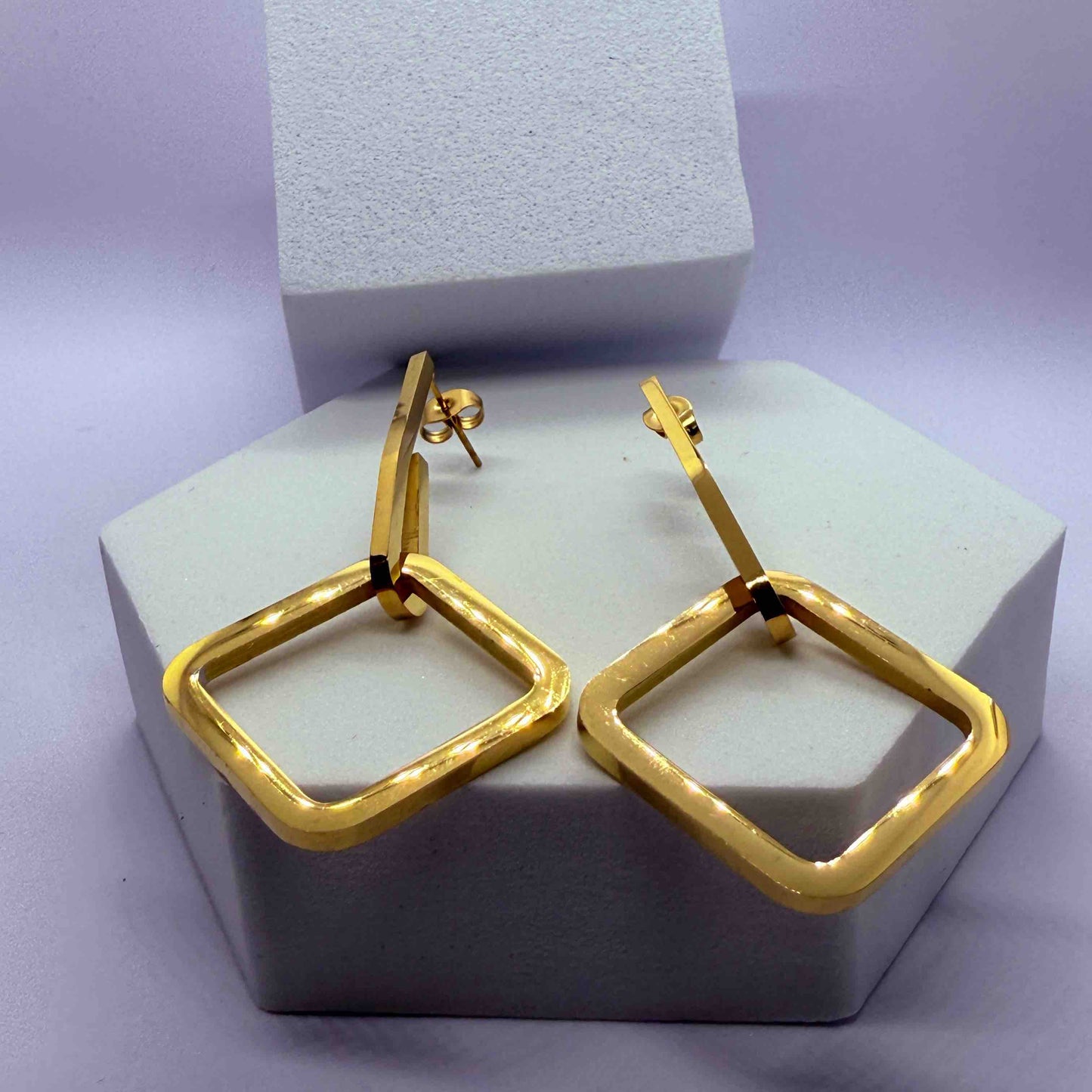 Large Square gold Plated Earrings