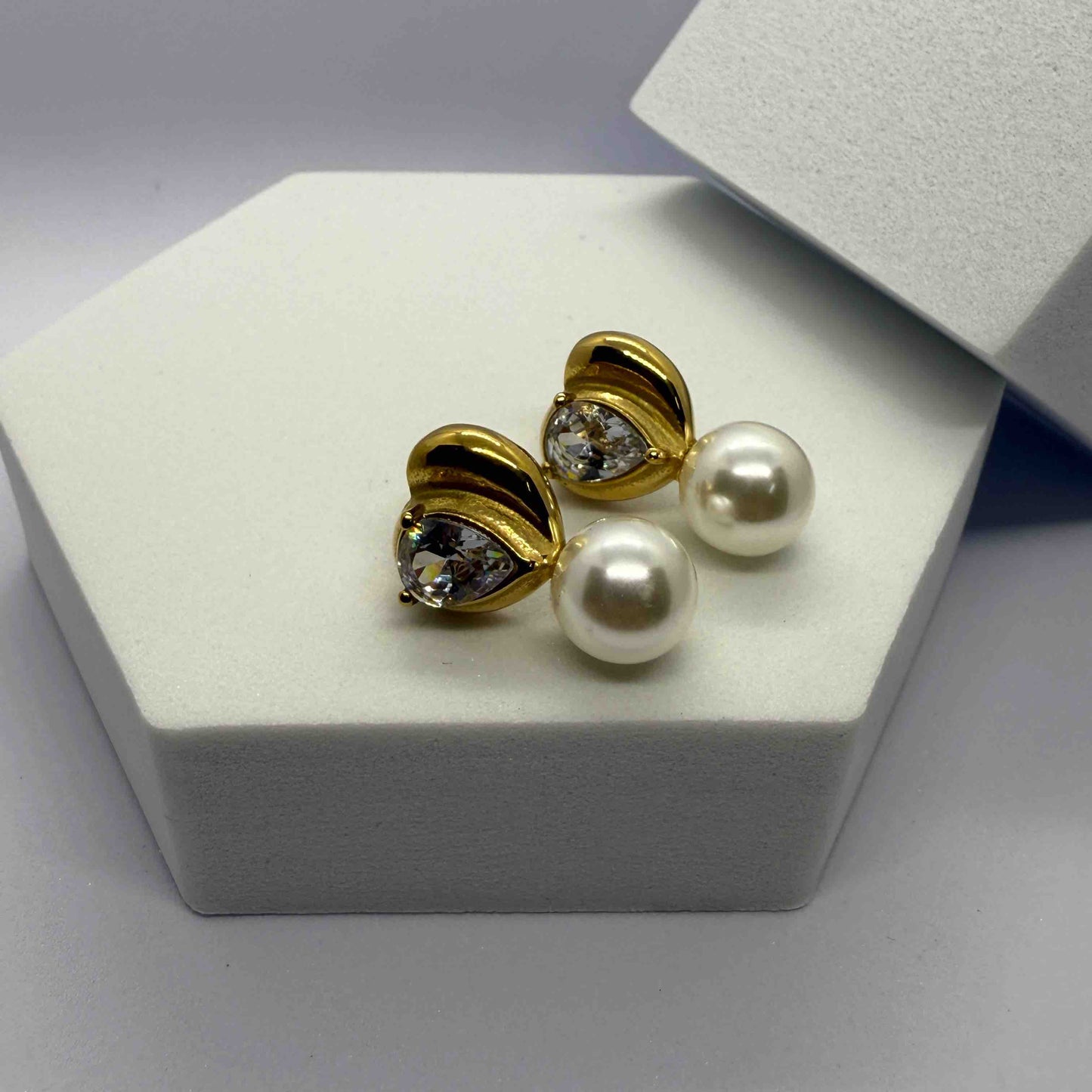 Beautiful Anti Tarnish Heart shaped AD Pearl Earrings