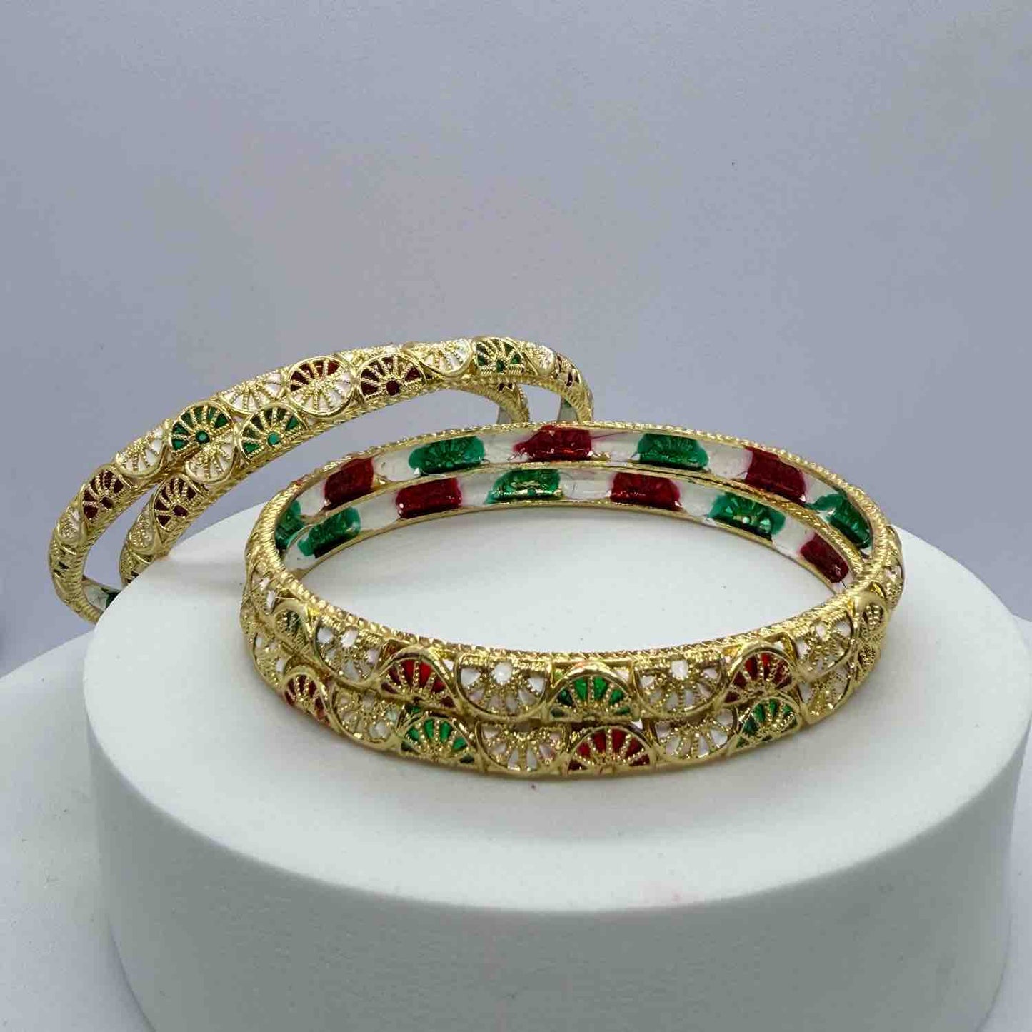 Red & Green Minakari Gold Brass Bangles Daily wear