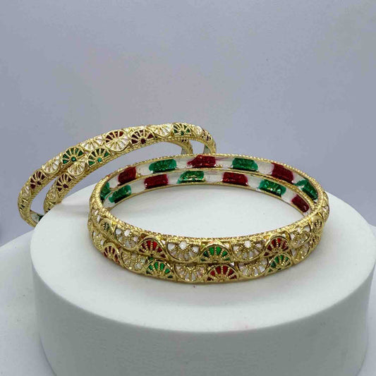 Red & Green Minakari Gold Brass Bangles Daily wear