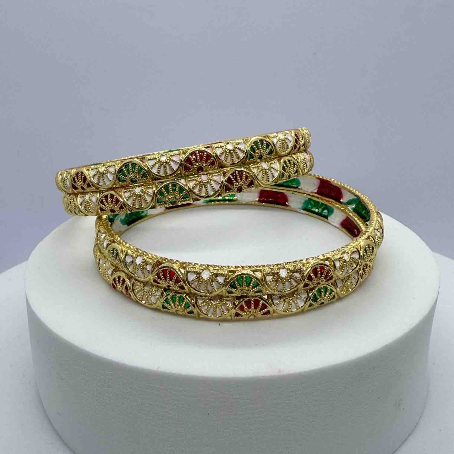 Red & Green Minakari Gold Brass Bangles Daily wear