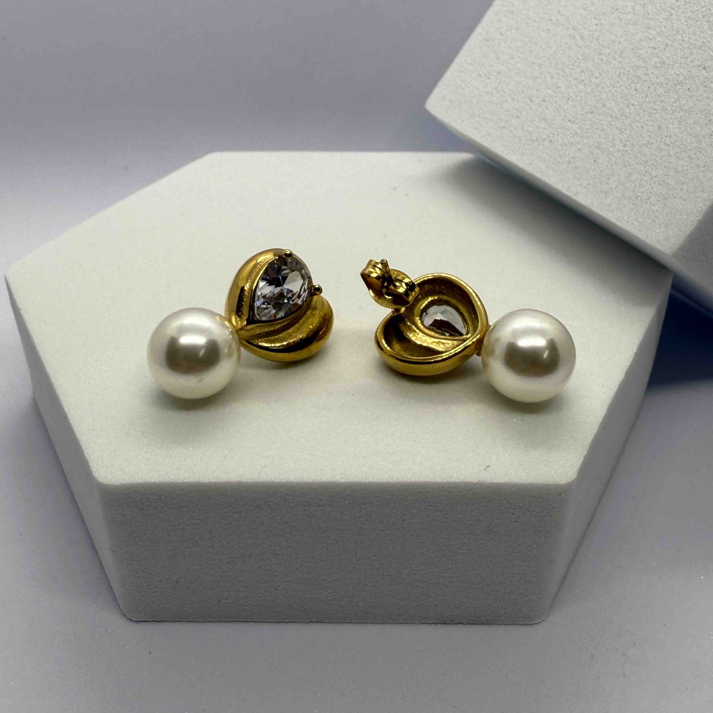 Beautiful Anti Tarnish Heart shaped AD Pearl Earrings