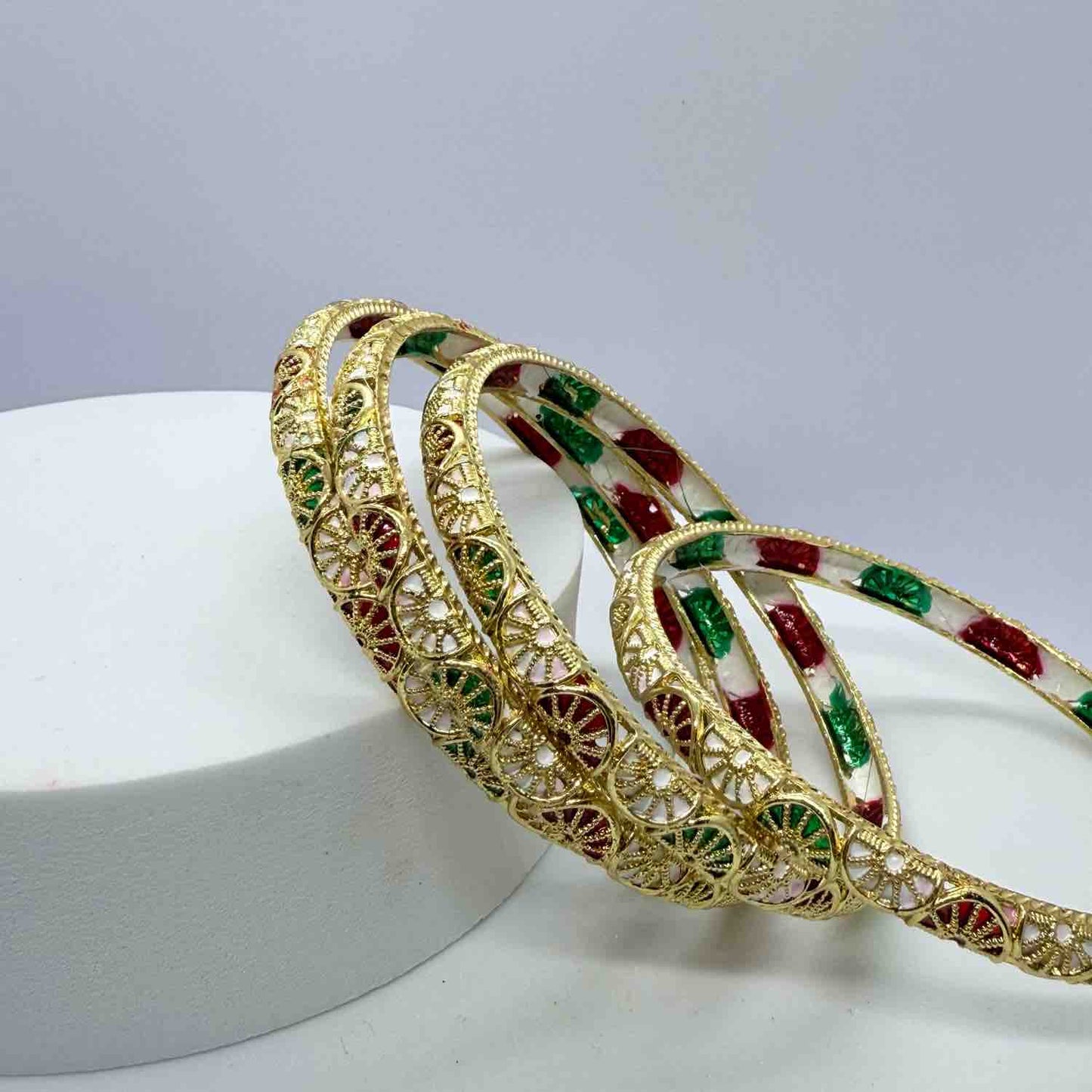 Red & Green Minakari Gold Brass Bangles Daily wear