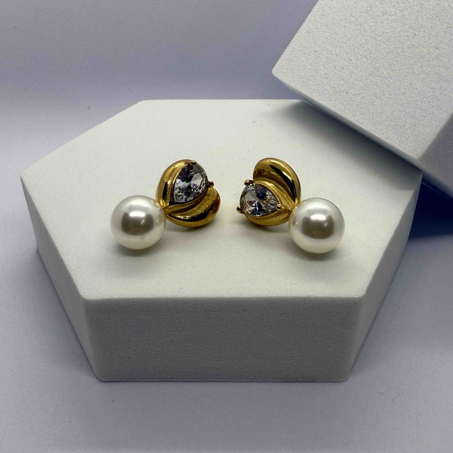 Beautiful Anti Tarnish Heart shaped AD Pearl Earrings
