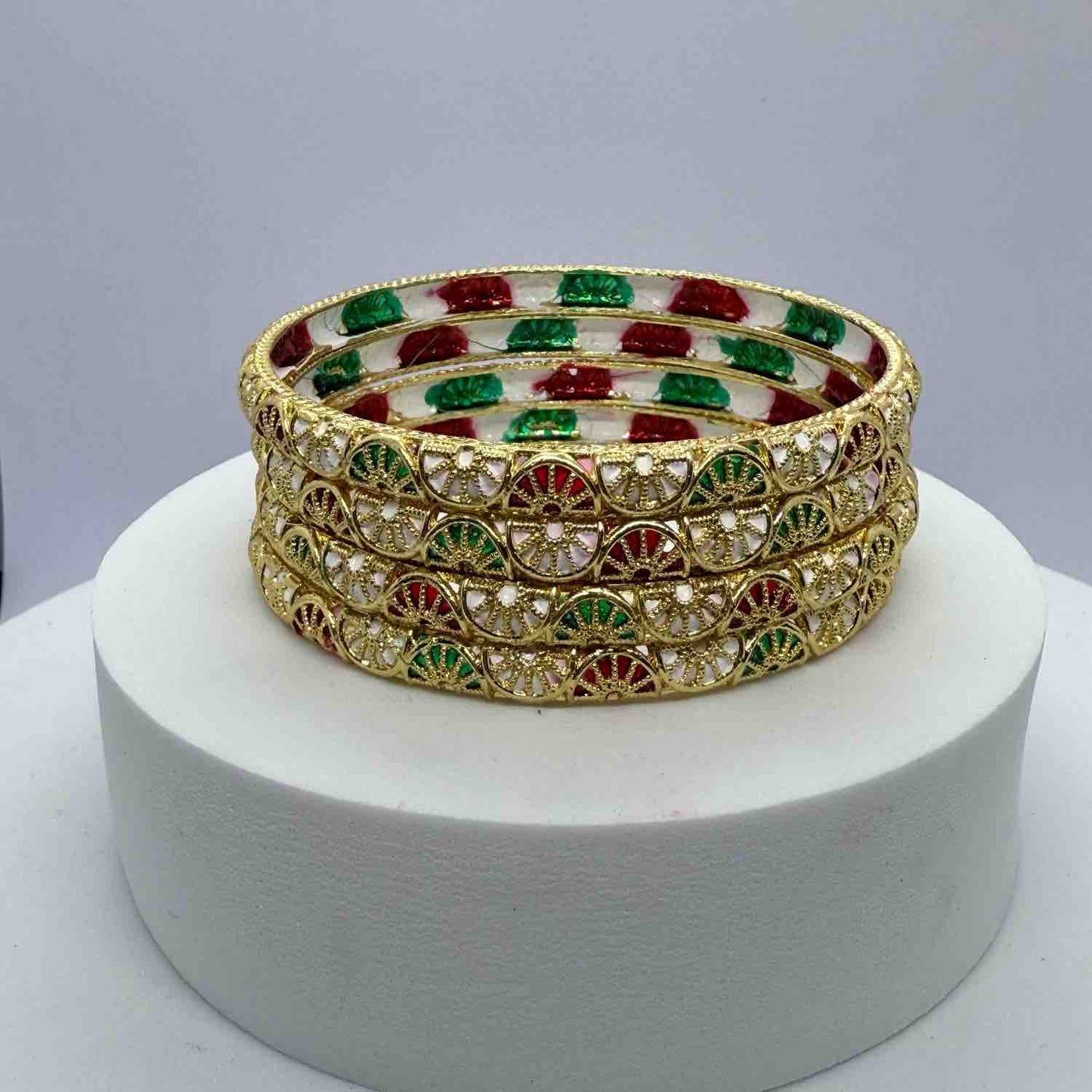 Red & Green Minakari Gold Brass Bangles Daily wear
