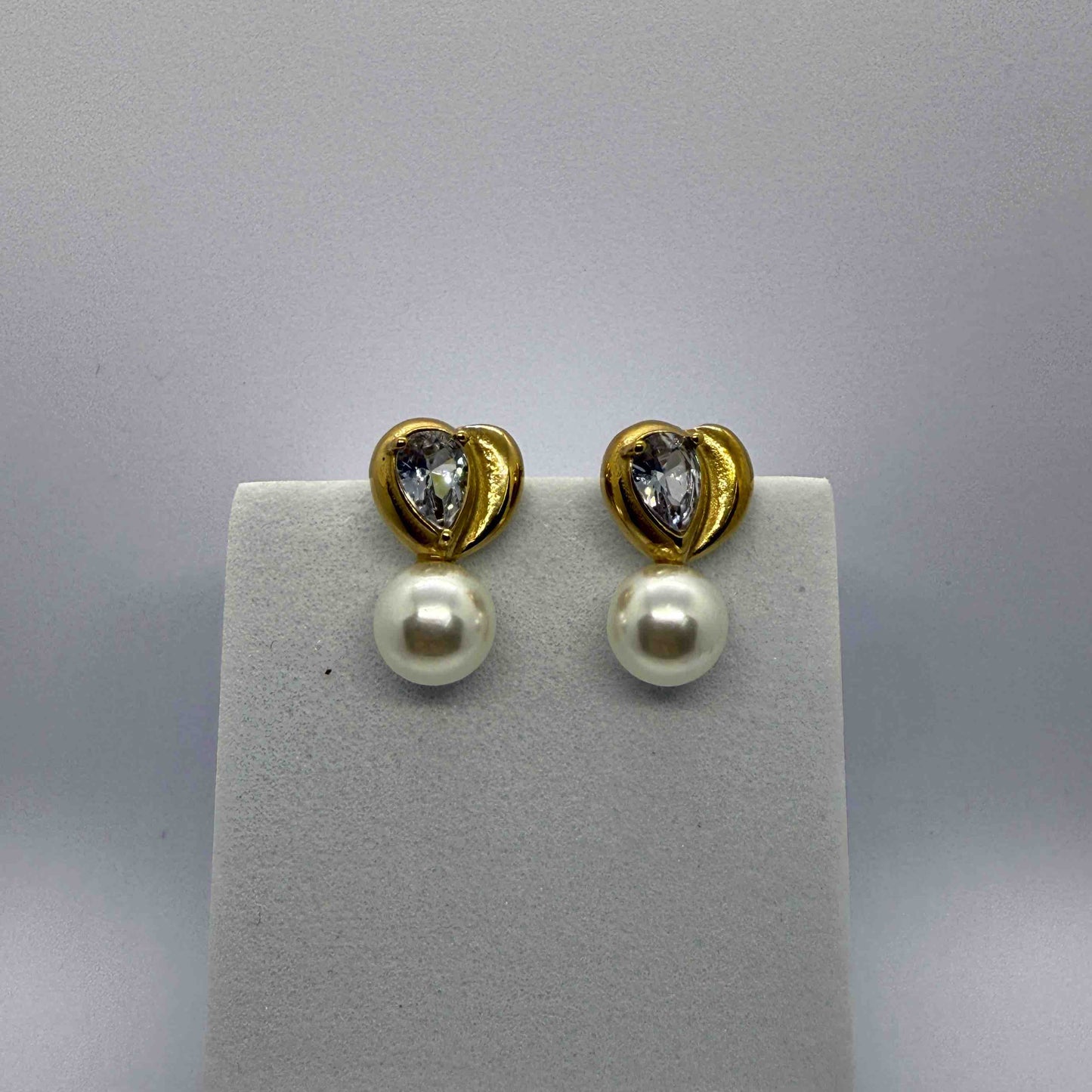 Beautiful Anti Tarnish Heart shaped AD Pearl Earrings