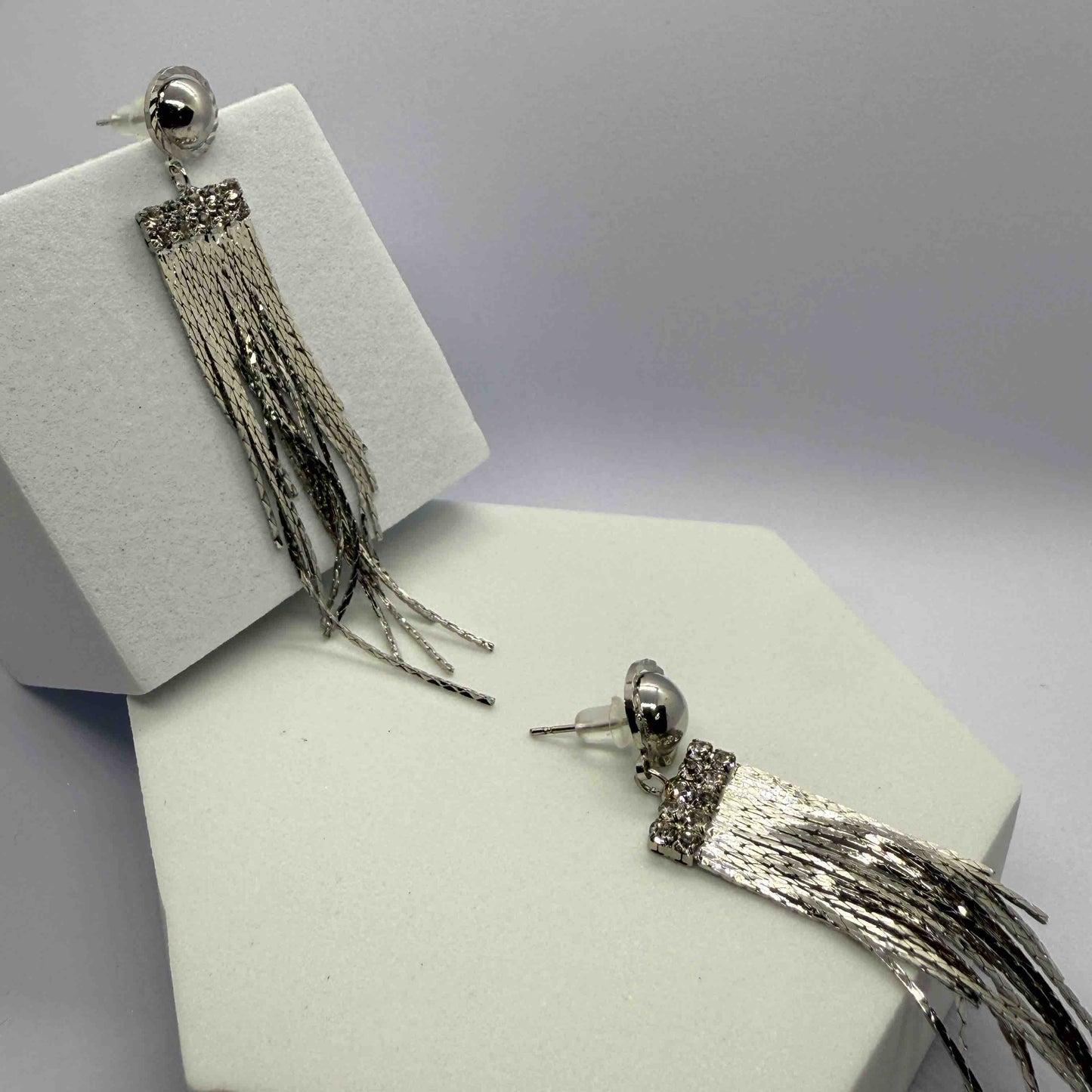 Silver Plated Chain Tassels Fancy Danglers Earrings
