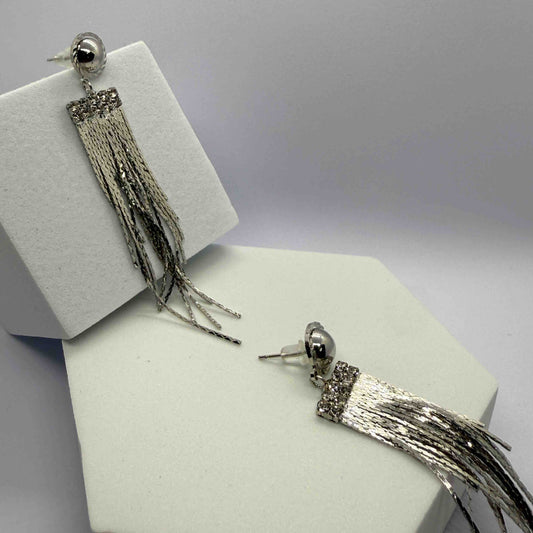Silver Plated Chain Tassels Fancy Danglers Earrings