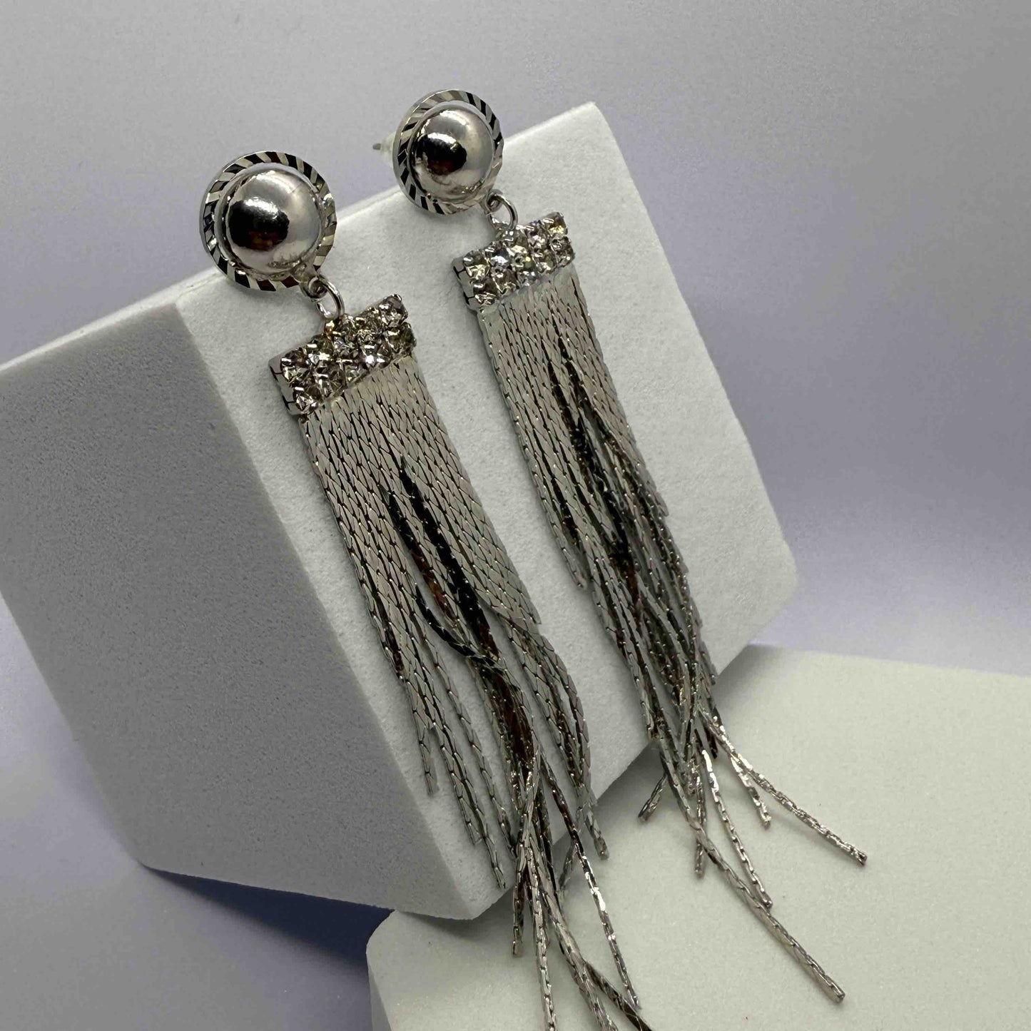 Silver Plated Chain Tassels Fancy Danglers Earrings