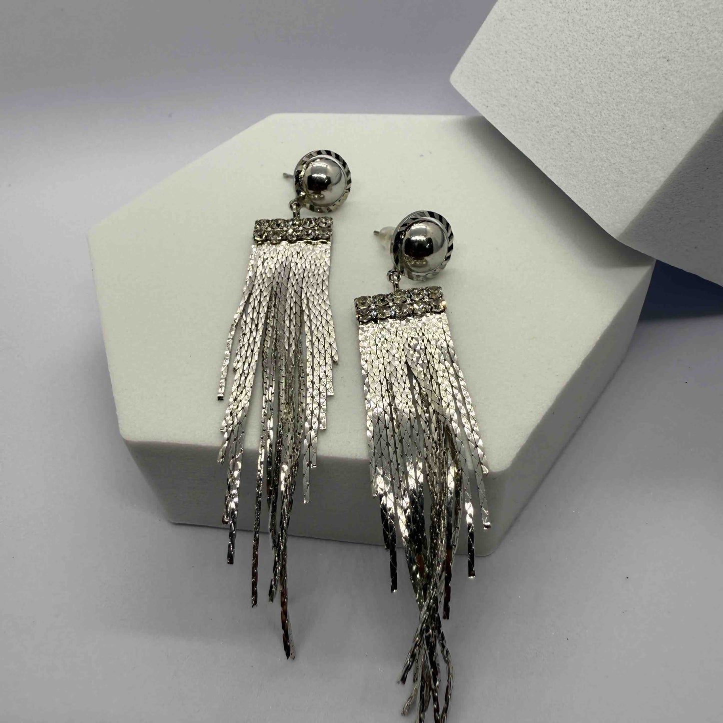 Silver Plated Chain Tassels Fancy Danglers Earrings