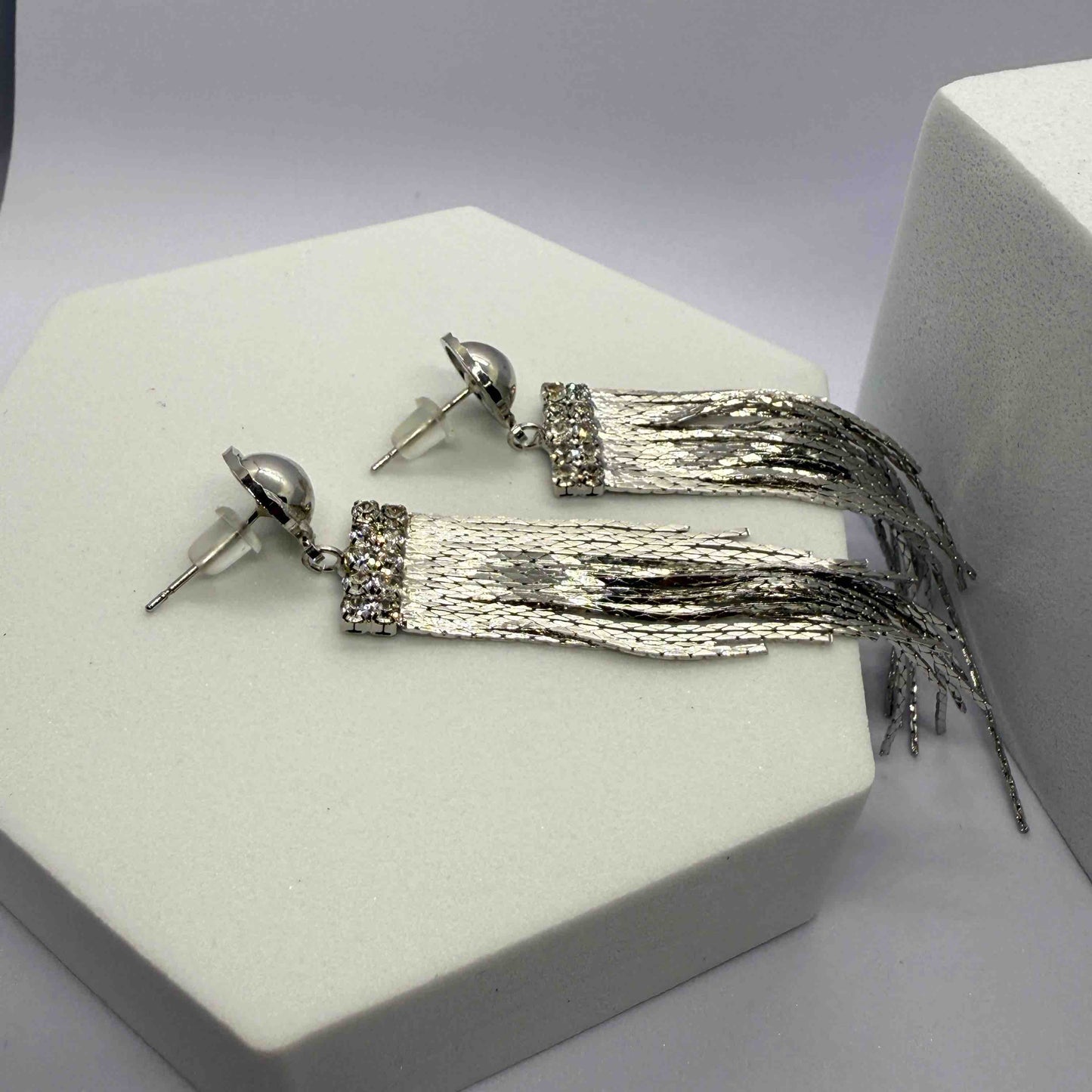 Silver Plated Chain Tassels Fancy Danglers Earrings