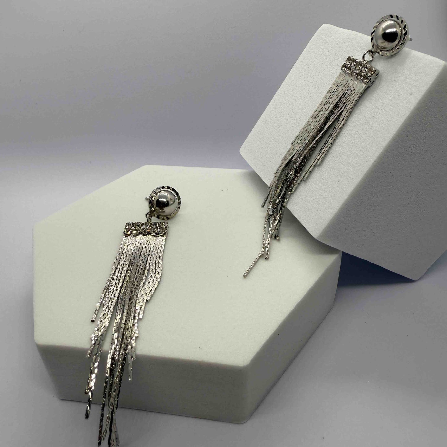 Silver Plated Chain Tassels Fancy Danglers Earrings