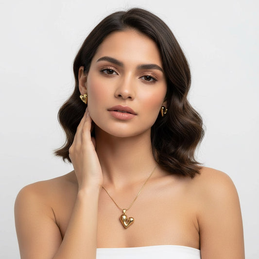 Anti-Tarnish Heart Chain Set with Earrings Water Proof and Daily wear